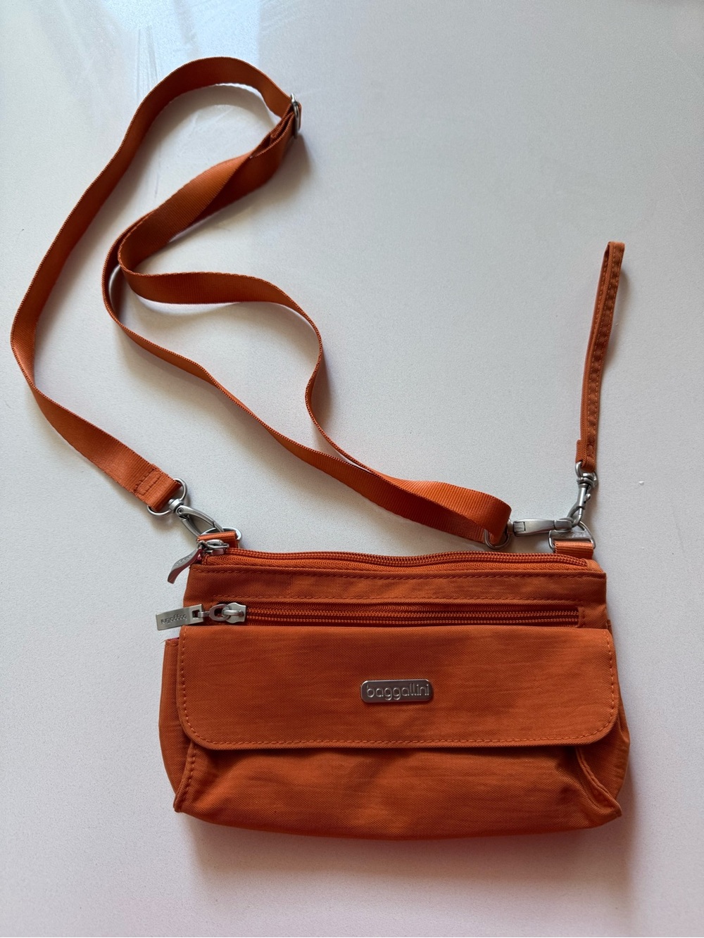 Baggallini Nylon Crossbody Bag with Adjustable Strap and Wristlet, Orange